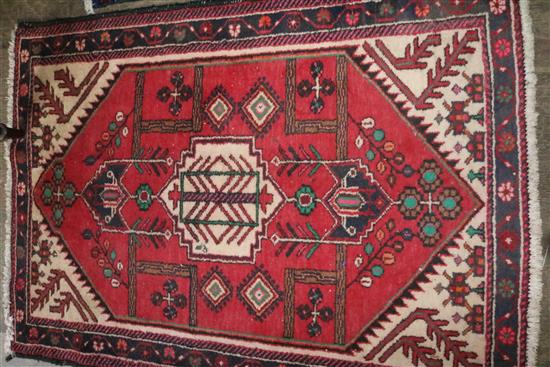 Persian Hamadan Persian red & blue and Persian red ground rug (3)(-)